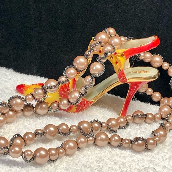 💕⭐️vintage coffee glass “pearls” with chain accents -xtra long - Picture 6 of 9